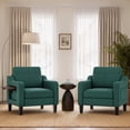 thumbnail image 1 of EOP Modern Comfy Armchairs Set of 2, Linen Fabric Accent Chairs with 2 Side Pockets, Living Room Chairs with Foldable Table, Upholstered Reading Chairs for Bedroom, Green, 1 of 10