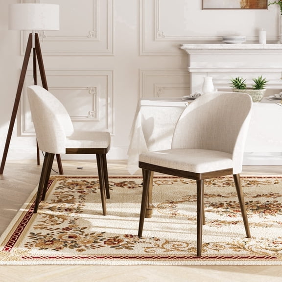 EOP Modern Upholstered Dining Chairs Set of 2, Wooden Dining Side Chairs with Curved Backrest, Armless Kitchen Chairs for Dining Room & Restaurant, Beige