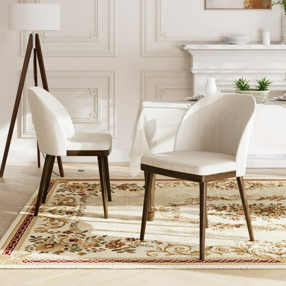 EOP Modern Upholstered Dining Chairs Set of 2, Wooden Dining Side Chairs with Curved Backrest, Armless Kitchen Chairs for Dining Room & Restaurant, Beige