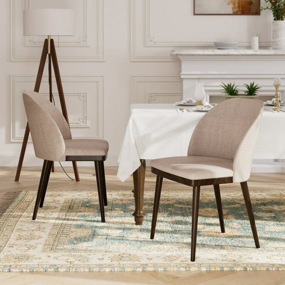 EOP Modern Upholstered Dining Chairs Set of 2, Wooden Dining Side Chairs with Curved Backrest, Armless Kitchen Chairs for Dining Room & Restaurant, Camel