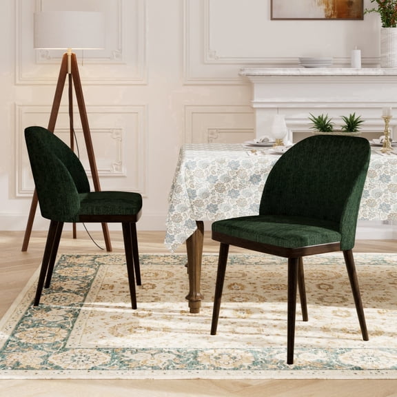 EOP Modern Upholstered Dining Chairs Set of 2, Wooden Dining Side Chairs with Curved Backrest, Armless Kitchen Chairs for Dining Room & Restaurant, Green