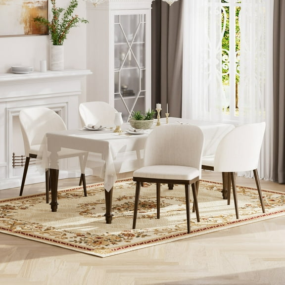 EOP Modern Upholstered Dining Chairs Set of 4, Wooden Dining Side Chairs with Curved Backrest, Armless Kitchen Chairs for Dining Room & Restaurant, Beige