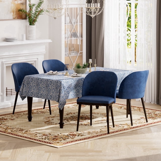 EOP Modern Upholstered Dining Chairs Set of 4, Wooden Dining Side Chairs with Curved Backrest, Armless Kitchen Chairs for Dining Room & Restaurant, Blue