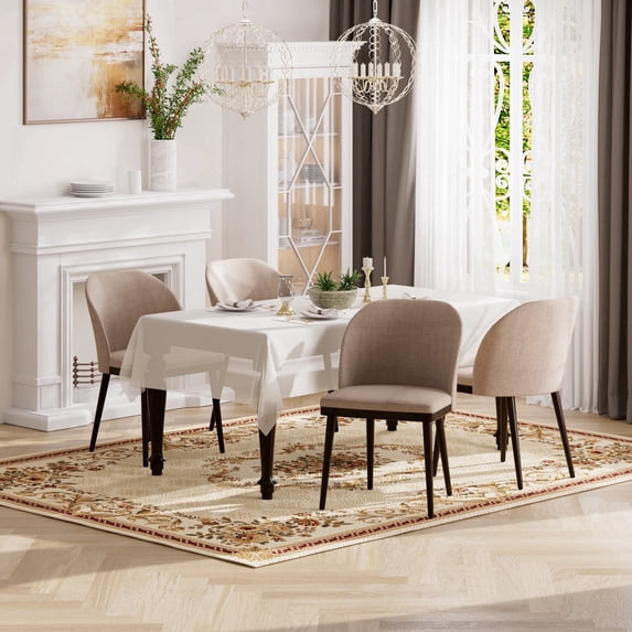 EOP Modern Upholstered Dining Chairs Set of 4, Wooden Dining Side Chairs with Curved Backrest, Armless Kitchen Chairs for Dining Room & Restaurant, Camel