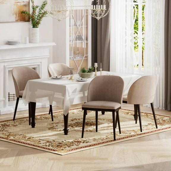 EOP Modern Upholstered Dining Chairs Set of 4, Wooden Dining Side Chairs with Curved Backrest, Armless Kitchen Chairs for Dining Room & Restaurant, Camel