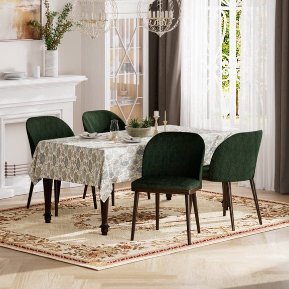 EOP Modern Upholstered Dining Chairs Set of 4, Wooden Dining Side Chairs with Curved Backrest, Armless Kitchen Chairs for Dining Room & Restaurant, Green