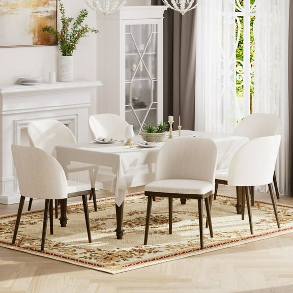EOP Modern Upholstered Dining Chairs Set of 6, Wooden Dining Side Chairs with Curved Backrest, Armless Kitchen Chairs for Dining Room & Restaurant, Beige