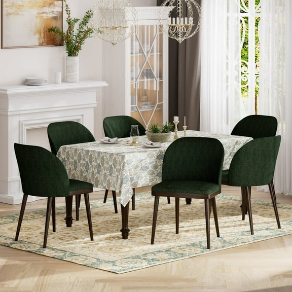EOP Modern Upholstered Dining Chairs Set of 6, Wooden Dining Side Chairs with Curved Backrest, Armless Kitchen Chairs for Dining Room & Restaurant, Green