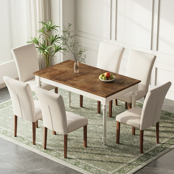 EOP Modern Upholstered Dining Chairs Set of 6, Tufted Parsons Dining Room Chair with Nailhead Trim, Armless Kitchen Side Chair with Wood Legs, Beige