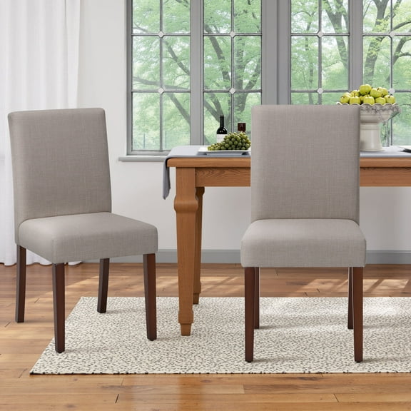 EOP Modern Upholstered Parsons Dining Chairs Set of 2, Line Fabric Farmhouse Kitchen Chairs, High-Back Dining Side Chairs with Solid Wood Legs for Dinner, Restaurant, Brown