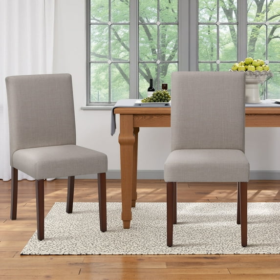 EOP Modern Upholstered Parsons Dining Chairs Set of 2, Line Fabric Farmhouse Kitchen Chairs, High-Back Dining Side Chairs with Solid Wood Legs for Dinner, Restaurant, Brown