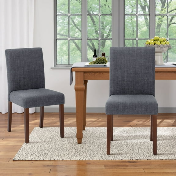 EOP Modern Upholstered Parsons Dining Chairs Set of 2, Line Fabric Farmhouse Kitchen Chairs, High-Back Dining Side Chairs with Solid Wood Legs for Dinner, Restaurant, Dark Gray