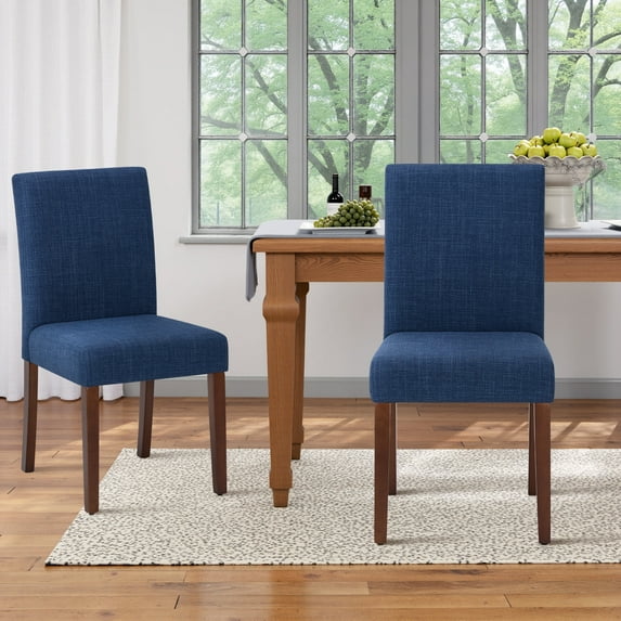 EOP Modern Upholstered Parsons Dining Chairs Set of 2, Line Fabric Farmhouse Kitchen Chairs, High-Back Dining Side Chairs with Solid Wood Legs for Dinner, Restaurant, Blue