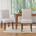 thumbnail image 1 of EOP Modern Upholstered Parsons Dining Chairs Set of 2, Line Fabric Farmhouse Kitchen Chairs, High-Back Dining Side Chairs with Solid Wood Legs for Dinner, Restaurant, Beige, 1 of 9