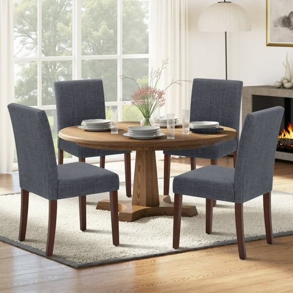 EOP Modern Upholstered Parsons Dining Chairs Set of 4, Line Fabric Farmhouse Kitchen Chairs, High-Back Dining Side Chairs with Solid Wood Legs for Dinner, Restaurant, Dark Gray
