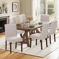 thumbnail image 1 of EOP Modern Upholstered Parsons Dining Chairs Set of 6, Line Fabric Farmhouse Kitchen Chairs, High-Back Dining Side Chairs with Solid Wood Legs for Dinner, Restaurant, Beige, 1 of 7