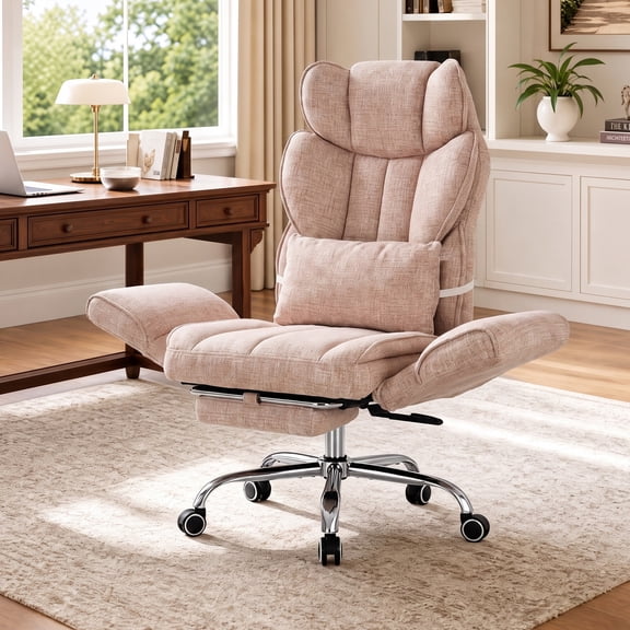 EOP Office Chair, Swivel Ergonomic Large Desk Chair with Adjustable Backrest and Footrest, Flip Armrests Home Executive Office Chair for Work, Gaming, Pink