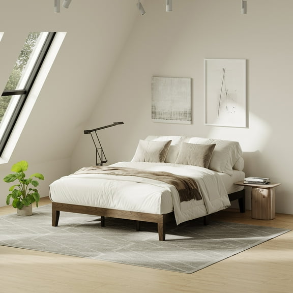 EOP Queen Size Bed Frame, Solid Wood Bed Frame with Under Bed Storage, Platform Bed Frame with Wooden Slats, No Box Spring Required, Espresso