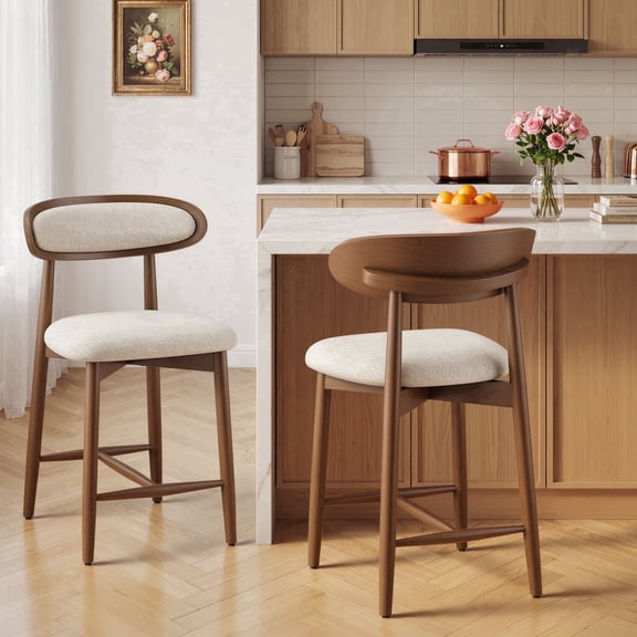 EOP Modern Bar Stools Set of 2, Upholstered 24.8″ Counter Height Bar Stools, Kitchen Island Barstools with Wood Legs for Kitchen Island Dining Room Bar, Beige