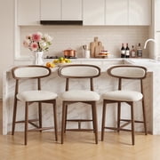 EOP Modern Bar Stools Set of 3, Upholstered 24.8″ Counter Height Bar Stools, Kitchen Island Barstools with Wood Legs for Kitchen Island Dining Room Bar, Beige
