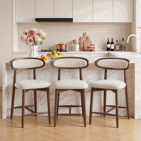 EOP Modern Bar Stools Set of 3, Upholstered 24.8″ Counter Height Bar Stools, Kitchen Island Barstools with Wood Legs for Kitchen Island Dining Room Bar, Beige