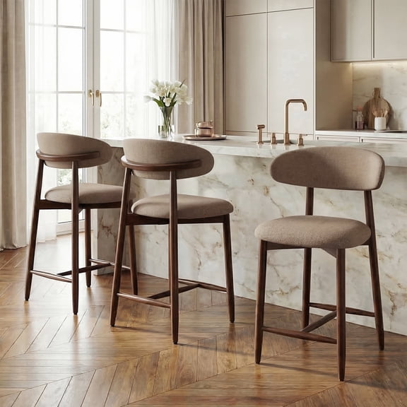 EOP Modern Bar Stools Set of 3, Upholstered 25.59″ Counter Height Bar Stools, Kitchen Island Barstools with Wood Legs for Kitchen Island Dining Room Bar, Camel