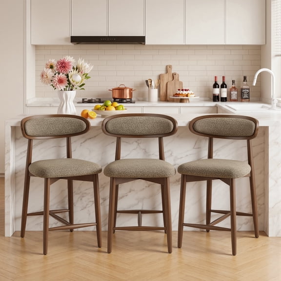 EOP Modern Bar Stools Set of 3, Upholstered 24.8″ Counter Height Bar Stools, Kitchen Island Barstools with Wood Legs for Kitchen Island Dining Room Bar, Camel
