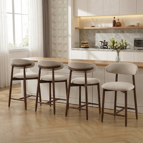 EOP Modern Bar Stools Set of 4, Upholstered 25.59″ Counter Height Bar Stools, Kitchen Island Barstools with Wood Legs for Kitchen Island Dining Room Bar, Beige