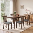 thumbnail image 1 of EOP Upholstered Dining Chair Set of 4, Farmhouse Kitchen Wood Chairs with Backrest, Modern Fabric Padded Dining Chairs for Kitchen, Living Room, Grey Pad, 1 of 11