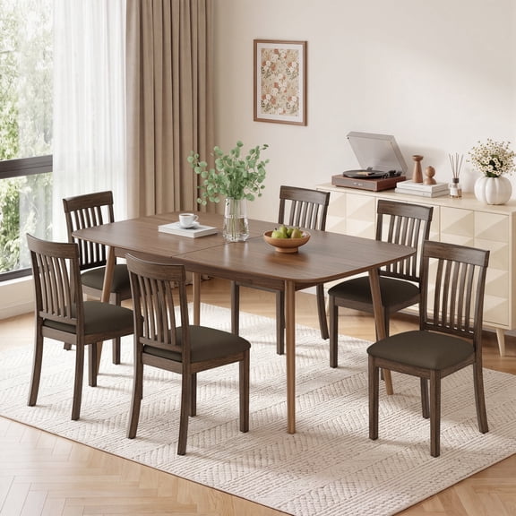 EOP Upholstered Dining Chair Set of 6, Farmhouse Kitchen Wood Chairs with Backrest, Modern Fabric Padded Dining Chairs for Kitchen, Living Room, Coffee Pad