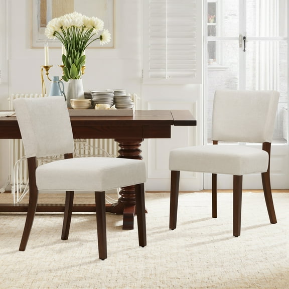 EOP Upholstered Dining Chairs Set of 2, Farmhouse Fabric Dining Room Chairs with Backrest , Modern Dining Side Chairs with Wooden Legs, Armless Kitchen Chairs, Beige