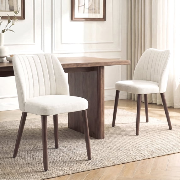 EOP Upholstered Dining Chairs Set of 2, Farmhouse Fabric Kitchen Chairs with Solid Wood Legs, Modern Restaurant & Cafe Side Chairs for Home Dining Room, Beige