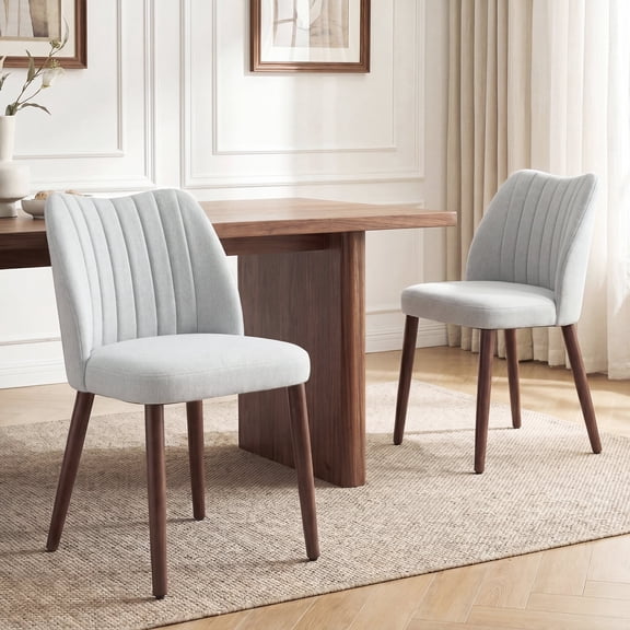 EOP Upholstered Dining Chairs Set of 2, Farmhouse Fabric Kitchen Chairs with Solid Wood Legs, Modern Restaurant & Cafe Side Chairs for Home Dining Room, Light Gray