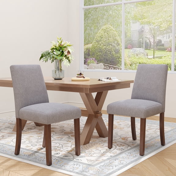 EOP Upholstered Dining Chairs Set of 2, Linen Fabric Dining Side Chairs, Farmhouse Dining Room Chairs, Stylish Kitchen Chairs with Solid Wood Legs and Padded Seat, Gray