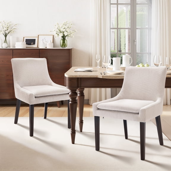 EOP Upholstered Dining Chairs Set of 2, Mid Back Kitchen Chairs with Solid Wood Legs, Modern Side Chairs for Living Room, Dining Room, Kitchen or Waiting Area, Beige