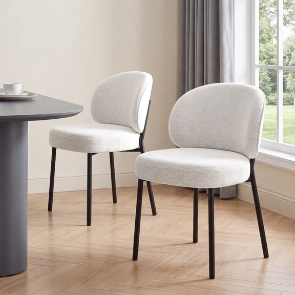 EOP Upholstered Dining Chairs Set of 2, Mid-Century Modern Dining Room Chairs with Curved Backrest and Metal Legs, Chair Kitchen for Dining Room, Beige