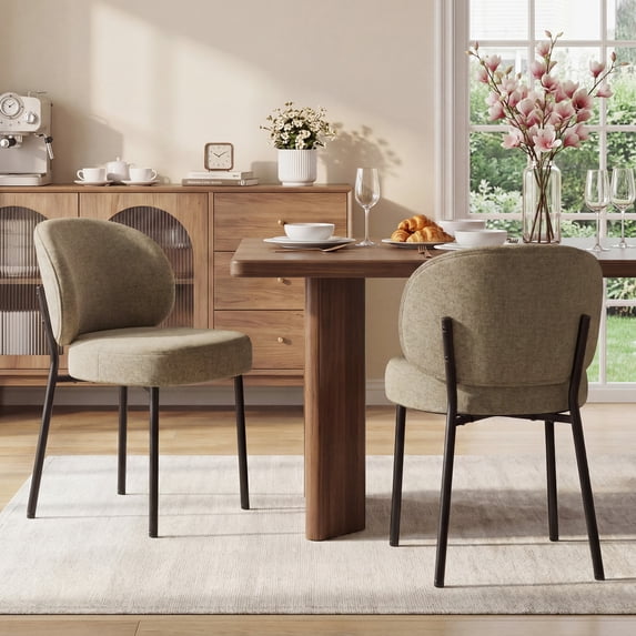 EOP Upholstered Dining Chairs Set of 2, Mid-Century Modern Dining Room Chairs with Curved Backrest and Metal Legs, Chair Kitchen for Dining Room, Camel