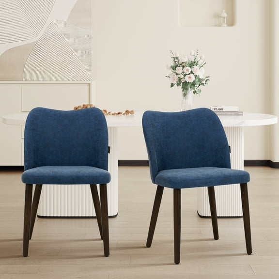 EOP Upholstered Dining Chairs Set of 2, Mid Century Modern Dining Room Chairs, Fabric Farmhouse Dining Side Chairs with Wood Legs, Armless Kitchen Chairs with Wingback, Blue