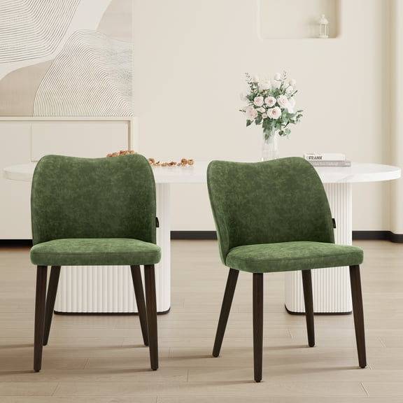 EOP Upholstered Dining Chairs Set of 2, Mid Century Modern Dining Room Chairs, Fabric Farmhouse Dining Side Chairs with Wood Legs, Armless Kitchen Chairs with Wingback, Green