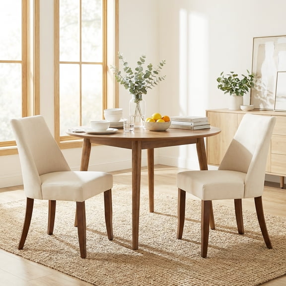 EOP Upholstered Dining Chairs Set of 2, Mid Century Modern Fabric Side Chairs with Solid Wood Legs, Comfortable Kitchen & Dining Room Chairs for Home, Restaurant Use, Beige