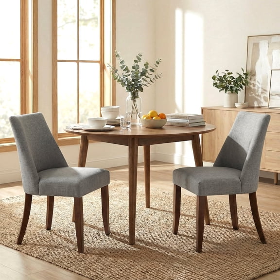 EOP Upholstered Dining Chairs Set of 2, Mid Century Modern Fabric Side Chairs with Solid Wood Legs, Comfortable Kitchen & Dining Room Chairs for Home, Restaurant Use, Light Gray