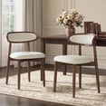 thumbnail image 1 of EOP Mid-Century Wooden Dining Chairs Set of 2, Farmhouse Upholstered Kitchen Dining Chairs with Curved Back, Modern Fabric Side Dining Chair for Dining Room, Restaurant, Beige, 1 of 11