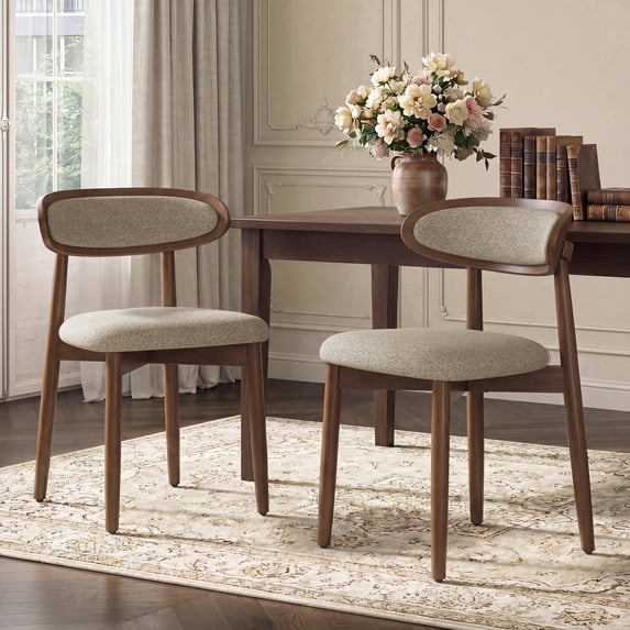 EOP Mid-Century Wooden Dining Chairs Set of 2, Farmhouse Upholstered Kitchen Dining Chairs with Curved Back, Modern Fabric Side Dining Chair for Dining Room, Restaurant, Camel