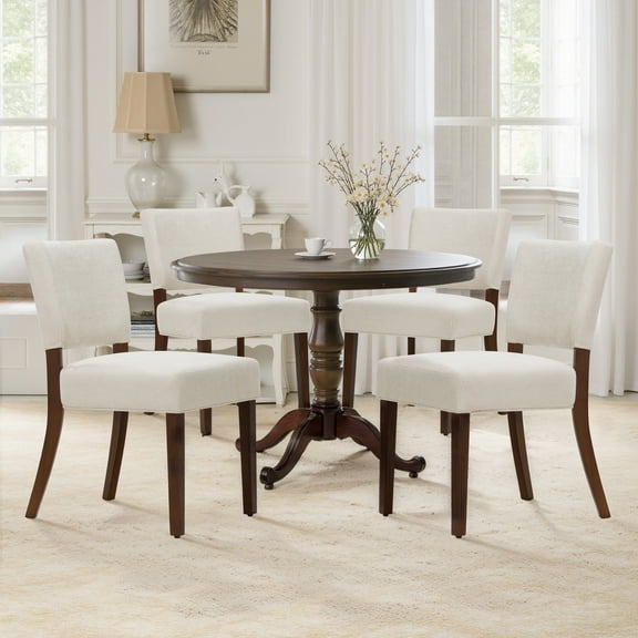 EOP Upholstered Dining Chairs Set of 4, Farmhouse Fabric Dining Room Chairs with Backrest , Modern Dining Side Chairs with Wooden Legs, Armless Kitchen Chairs, Beige