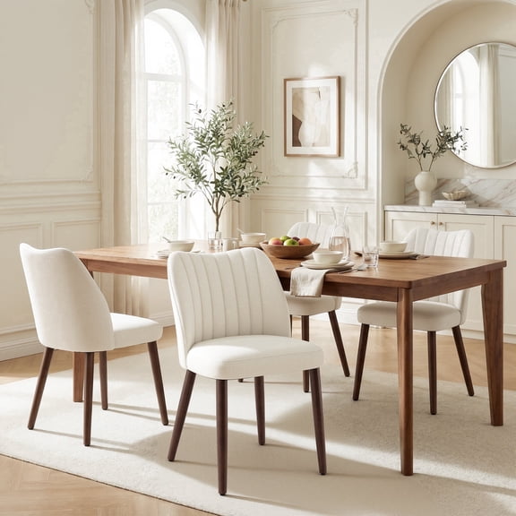 EOP Upholstered Dining Chairs Set of 4, Farmhouse Fabric Kitchen Chairs with Solid Wood Legs, Modern Restaurant & Cafe Side Chairs for Home Dining Room, Beige