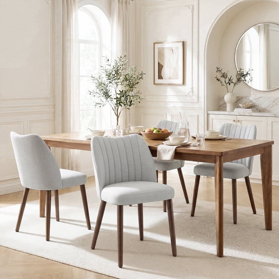 EOP Upholstered Dining Chairs Set of 4, Farmhouse Fabric Kitchen Chairs with Solid Wood Legs, Modern Restaurant & Cafe Side Chairs for Home Dining Room, Light Gray