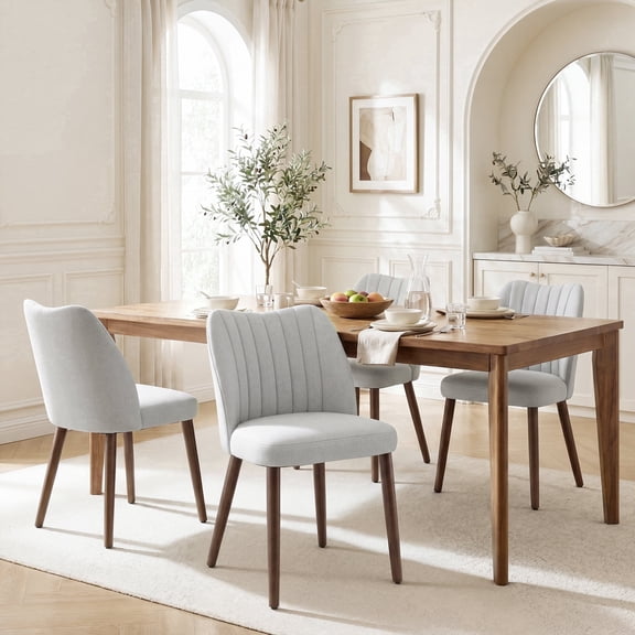 EOP Upholstered Dining Chairs Set of 4, Farmhouse Fabric Kitchen Chairs with Solid Wood Legs, Modern Restaurant & Cafe Side Chairs for Home Dining Room, Light Gray
