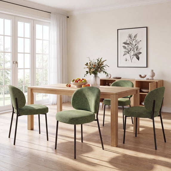 EOP Upholstered Dining Chairs Set of 4, Mid-Century Modern Dining Room Chairs with Curved Backrest and Metal Legs, Chair Kitchen for Dining Room, Green