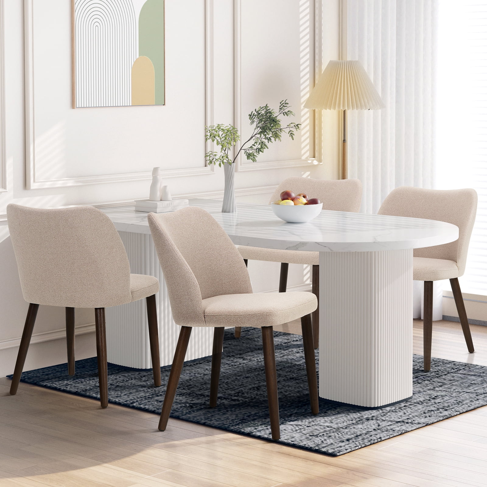 EOP Upholstered Dining Chairs Set of 4, Mid Century Modern Dining Room Chairs, Fabric Farmhouse Dining Side Chairs with Wood Legs, Armless Kitchen Chairs with Wingback, Camel