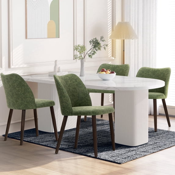 EOP Upholstered Dining Chairs Set of 4, Mid Century Modern Dining Room Chairs, Fabric Farmhouse Dining Side Chairs with Wood Legs, Armless Kitchen Chairs with Wingback, Green